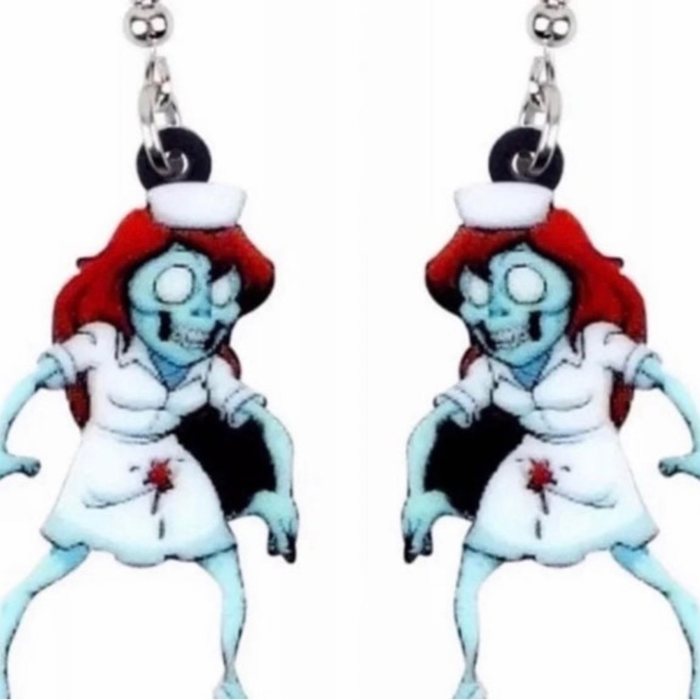 ‼️✨Zombie Nurse Overworked First Responder ⛑️ Lightweight Acrylic Earrings